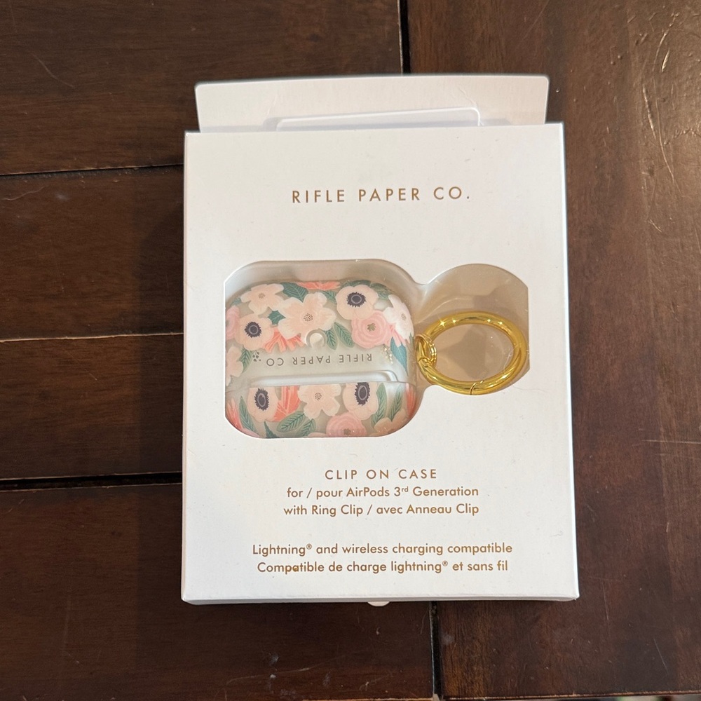 Rifle Paper Co. Pastel Floral AirPods Case with Gold Clip